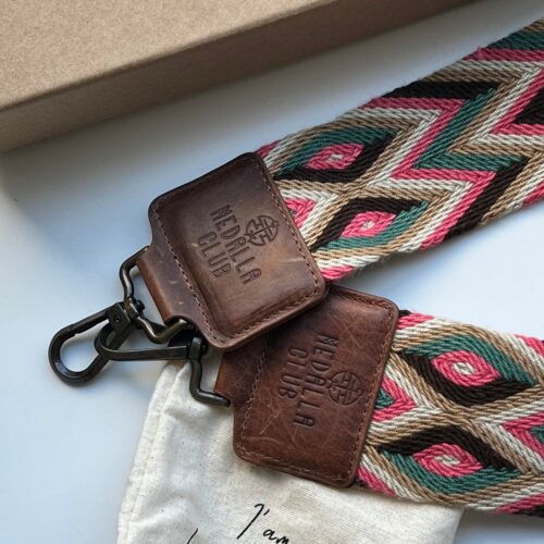 Handwoven shoulder bag strap with Leather Accents,earth