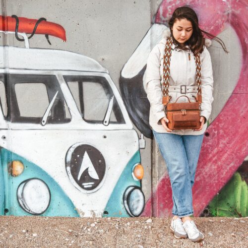 Handwoven Cotton camera Bag Strap with Leather Accents, Colorful Replacement Purse Strap - FOLK
