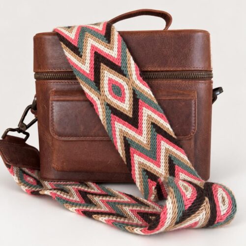 Structured Leather Camera Bag with Handwoven Earth Cotton Strap