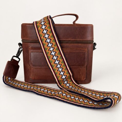 Leather Camera Bag with woven strap, Professional photographer shoulder bag,Crossbody DSLR camera travel bag