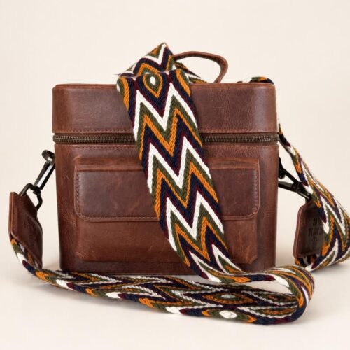 Structured Leather Camera Bag with Handwoven FOLK Cotton Strap